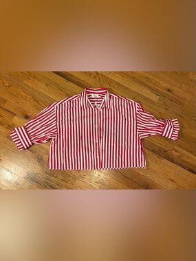 Madewell Red and White Striped Button-Down Shirt